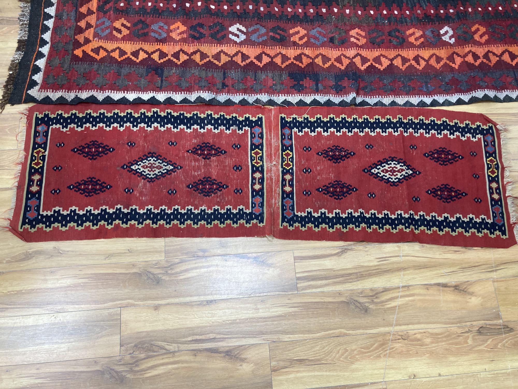 Two Kelim flatweave rugs, larger approx. 280 x 200cm